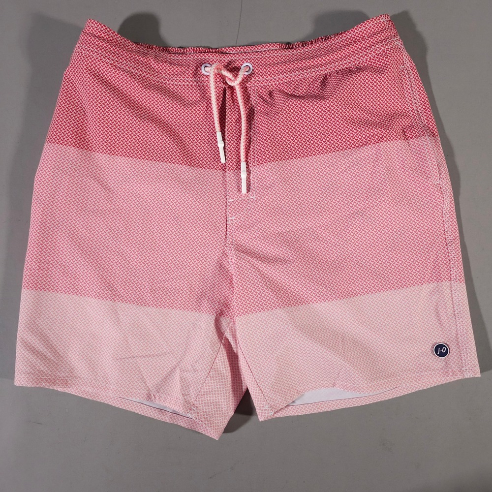 Johnnie-O Swim Trunks Mens Medium Pink Red Colorblock Geometric Pattern Shorts